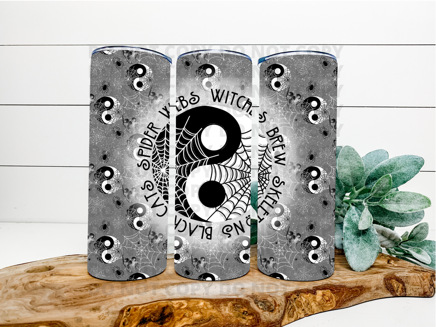 Halloween Spider Webs, Witches Brew Yin Yang Stainless Steel Tumbler