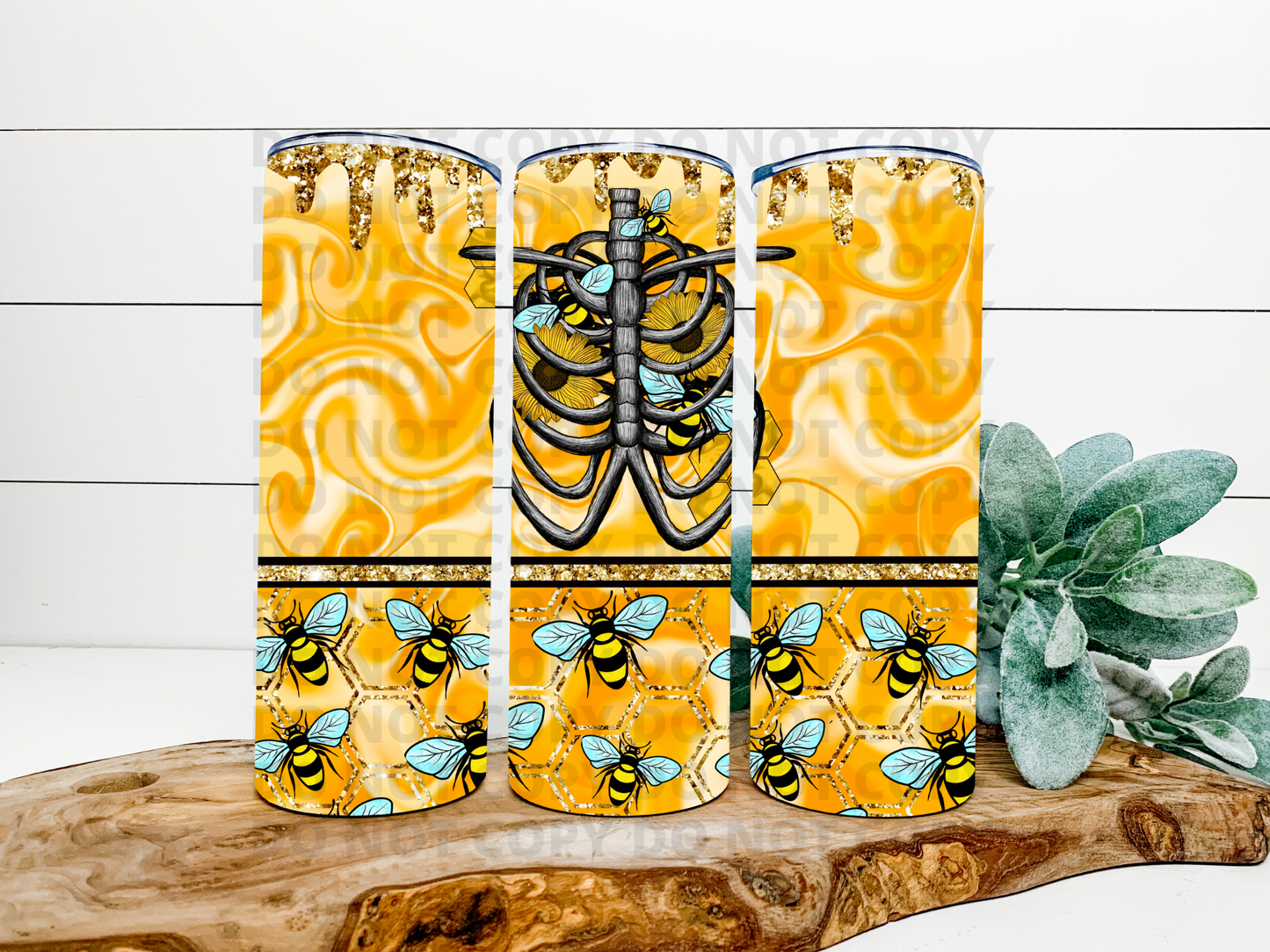 Yellow Organ Bee Glitter Stainless Steel Tumbler