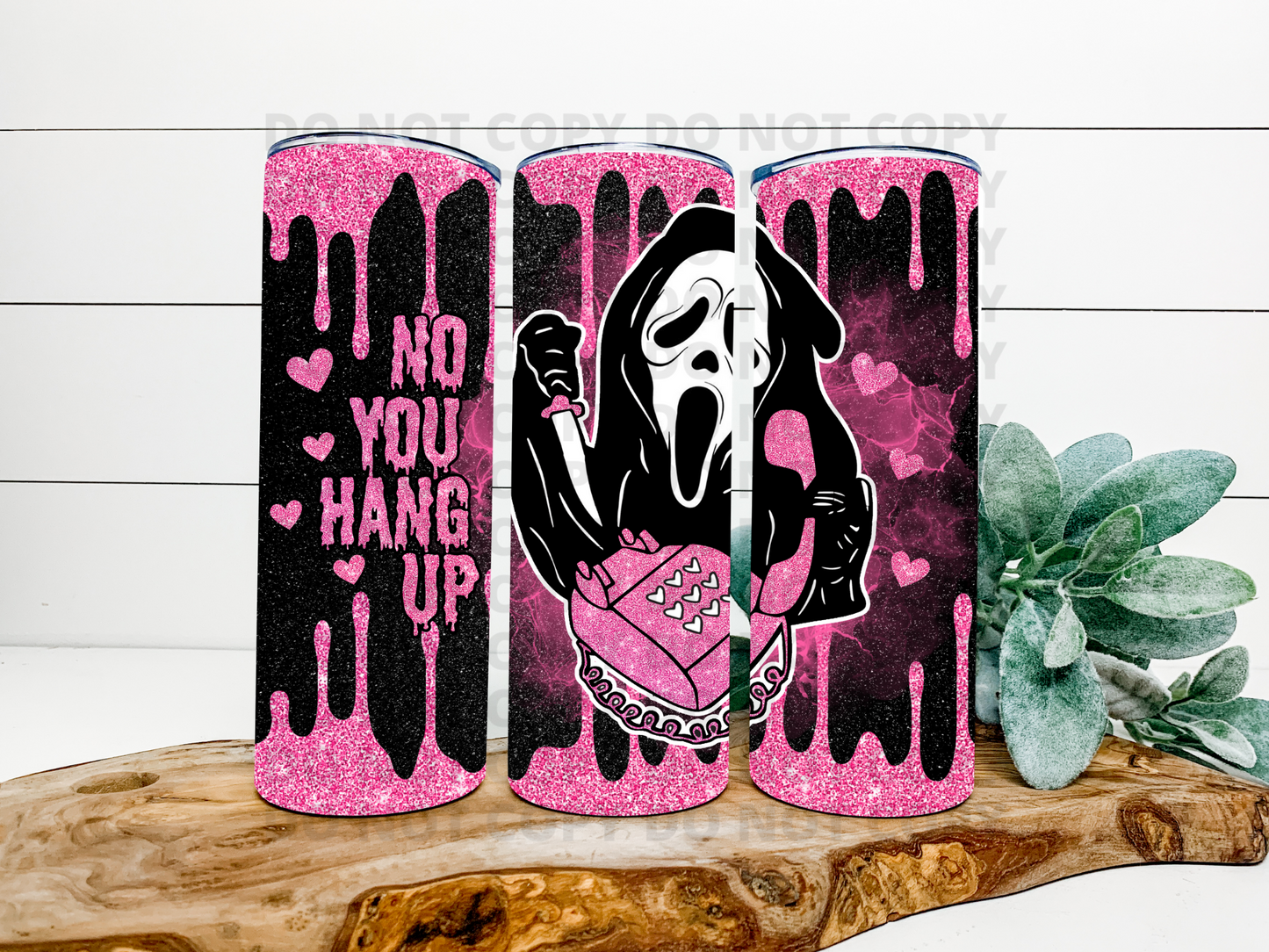 No You Hang Up First Pink Glitter Stainless Steel Tumbler