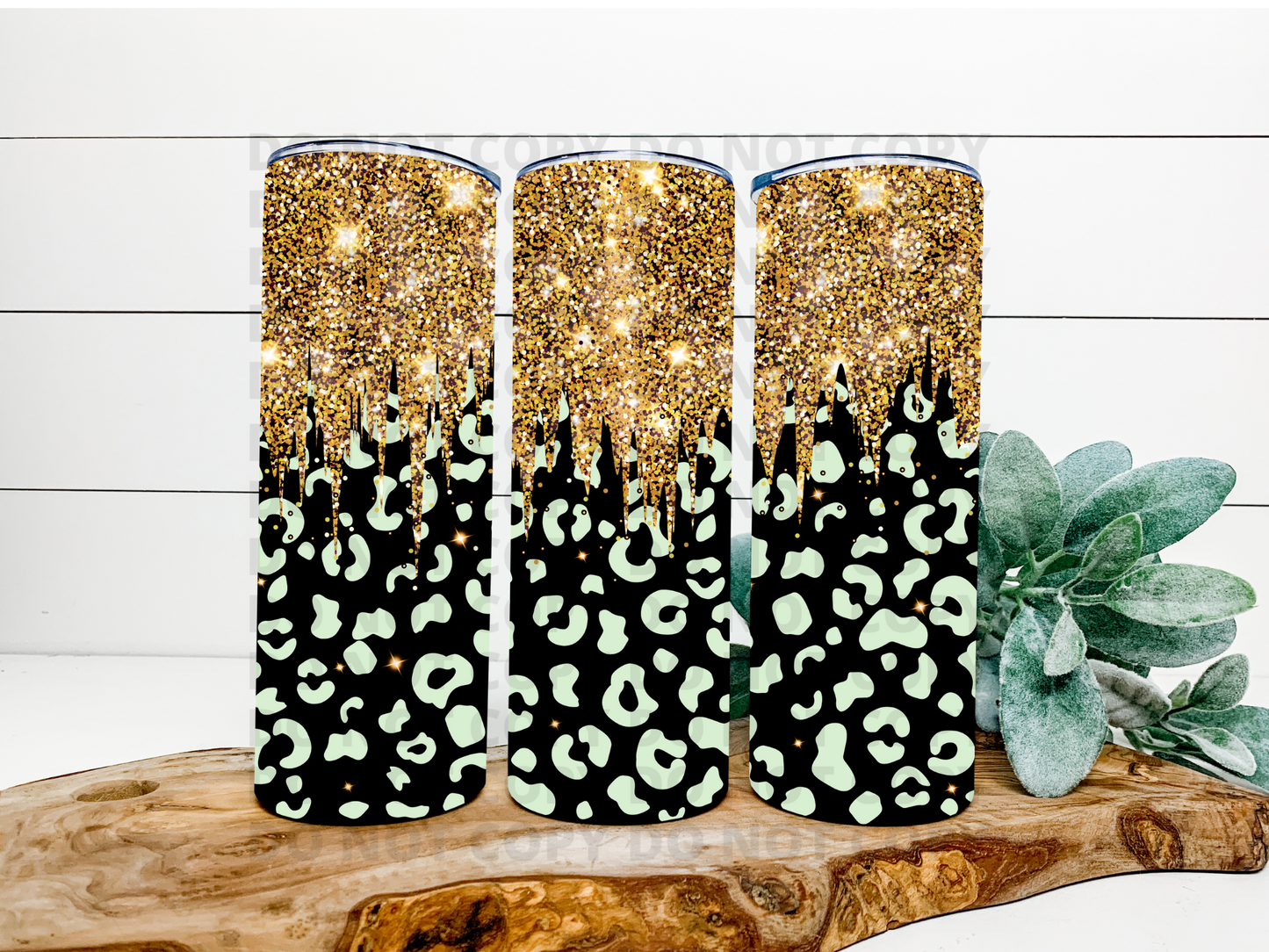 Gold Glitter & White Leopard Stainless Steel Tumbler