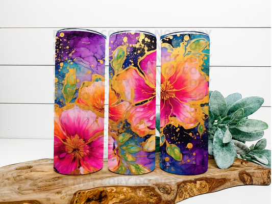 Floral Alcohol Ink With Gold Tumbler