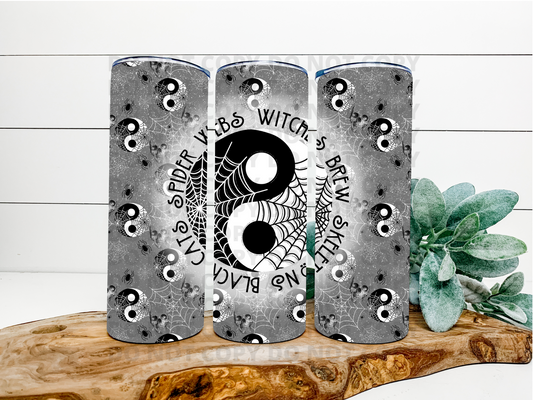 Halloween Spider Webs, Witches Brew Yin Yang Stainless Steel Tumbler