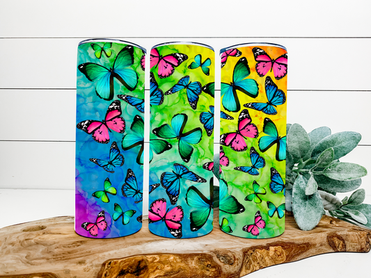 Butterfly Multi-Color Alcohol Ink Stainless Steel Tumbler