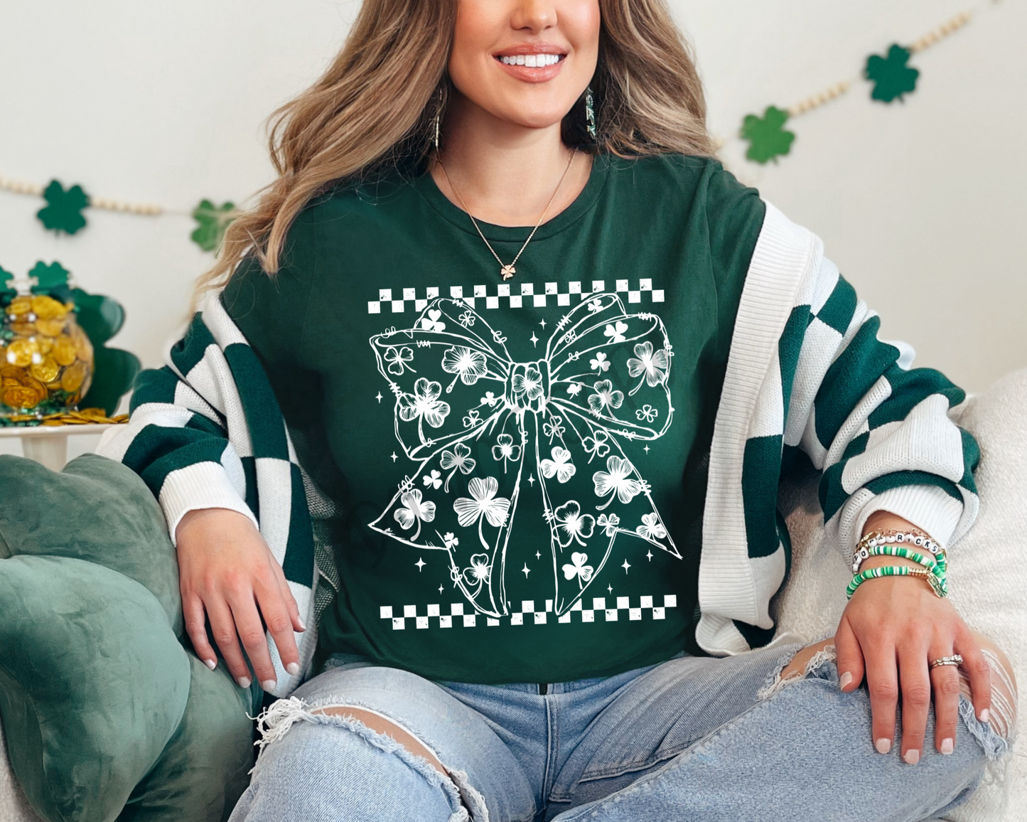 Shamrock Coquette Bow WHITE - Tee