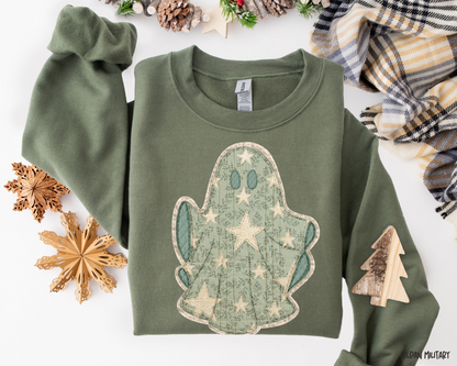 Patchwork Holiday Ghost: Christmas- Sweatshirt