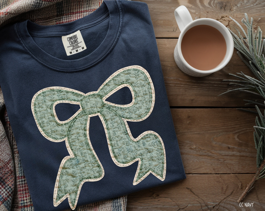 Christmas Bow Stitches - Comfort Color Tee