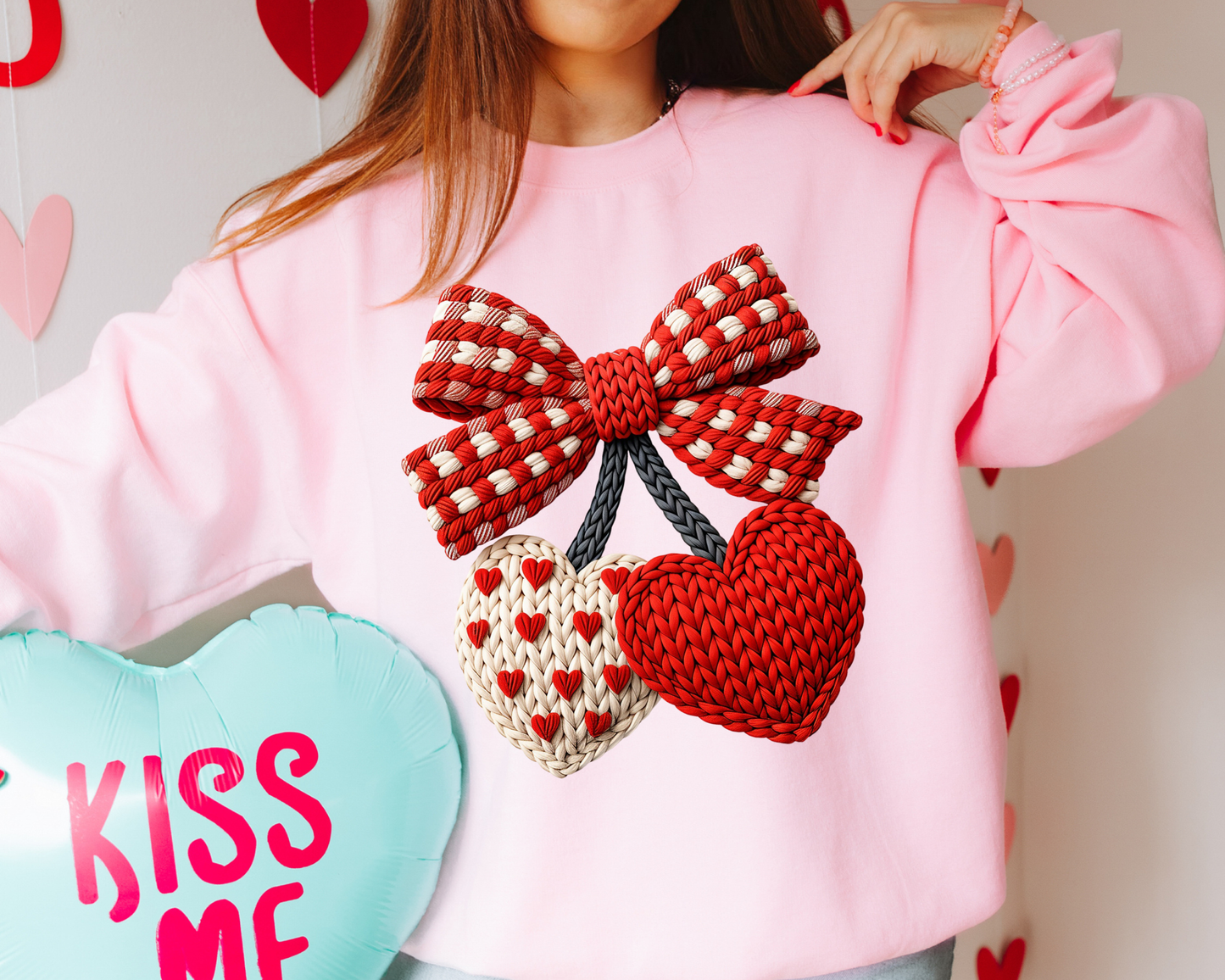 Heart Cherries Faux Yarn: Valentines Day - Sweatshirt