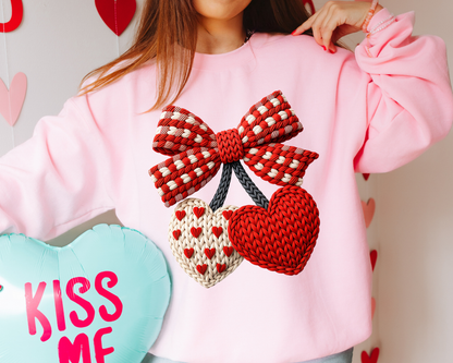 Heart Cherries Faux Yarn: Valentines Day - Sweatshirt