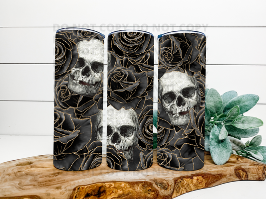 Skellies With Black & Gold Roses Stainless Steel Tumbler
