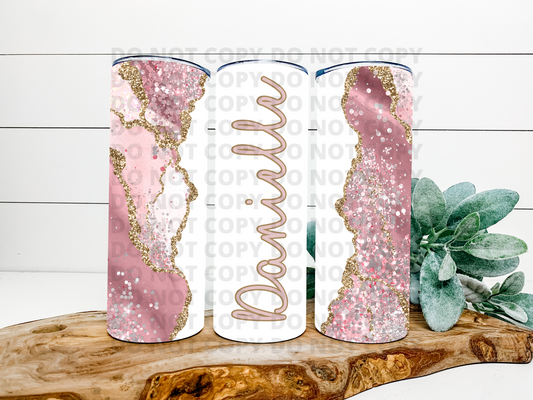 Pink Agate Gold Glitter Name Stainless Steel Tumbler