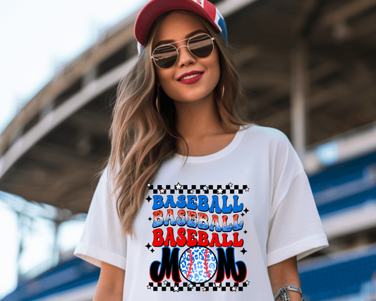 Baseball Baseball Baseball Mom - Blue Leopard - Tee