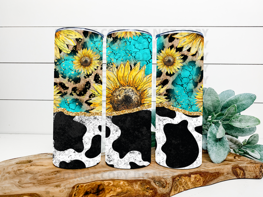 Cow Print With Leopard, Turquoise  &  Sunflowers Tumbler
