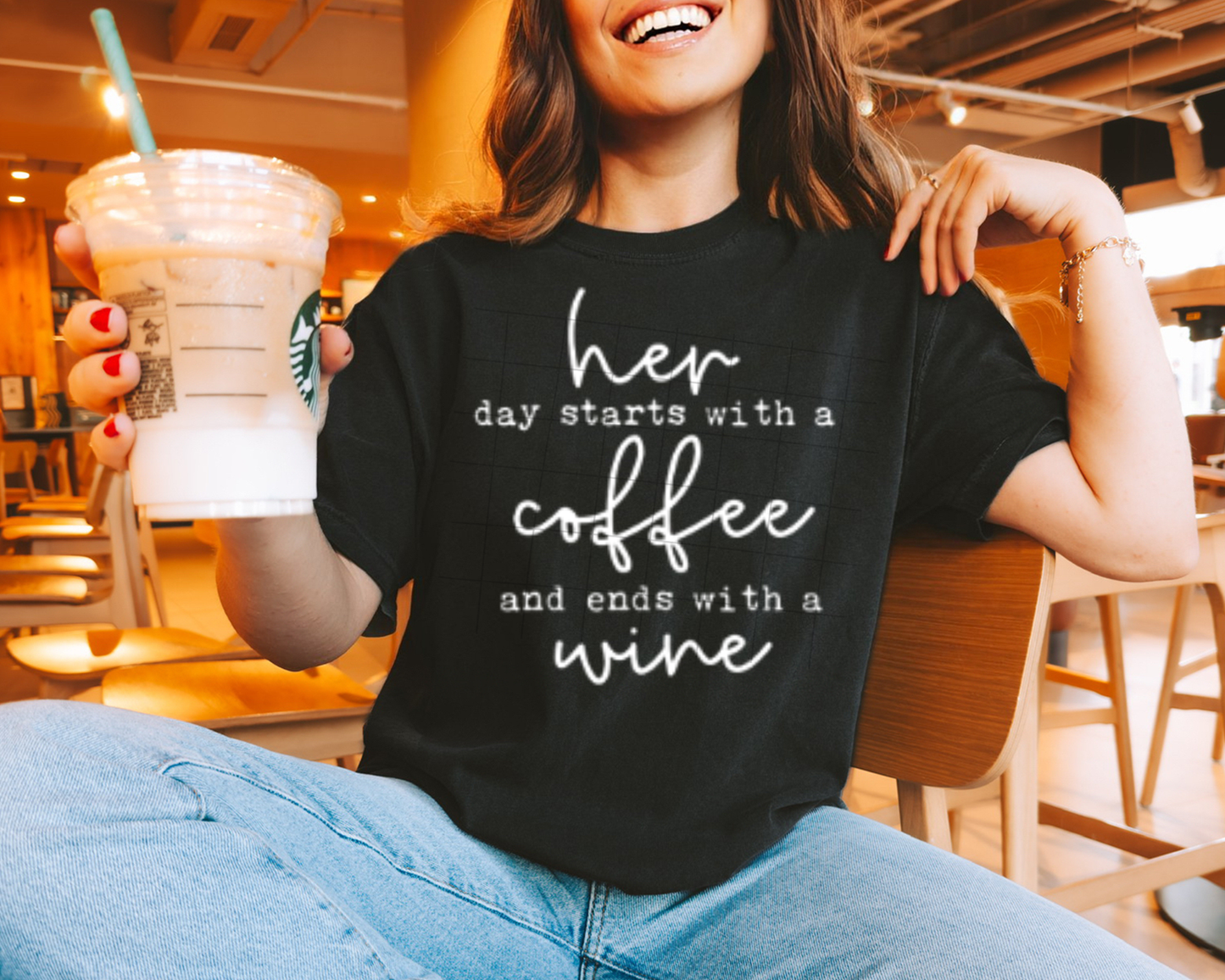 Her Day Starts With A Coffee & Ends With A Wine - Tee