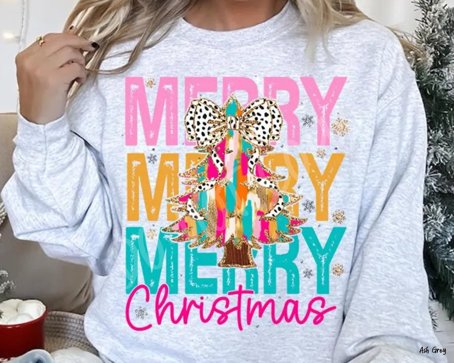 Merry Merry Merry Christmas Polka Dot Bow - Sweatshirt
