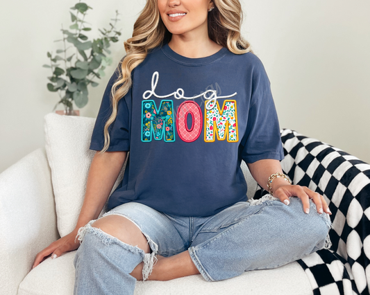 Dog Mom Faux Embroidery NAVY - Tee