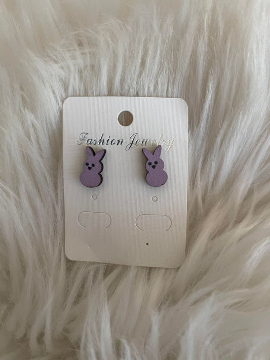 Purple Bunny Wood Earrings