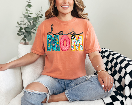Dog Mom Faux Embroidery TERRACOTTA - Tee