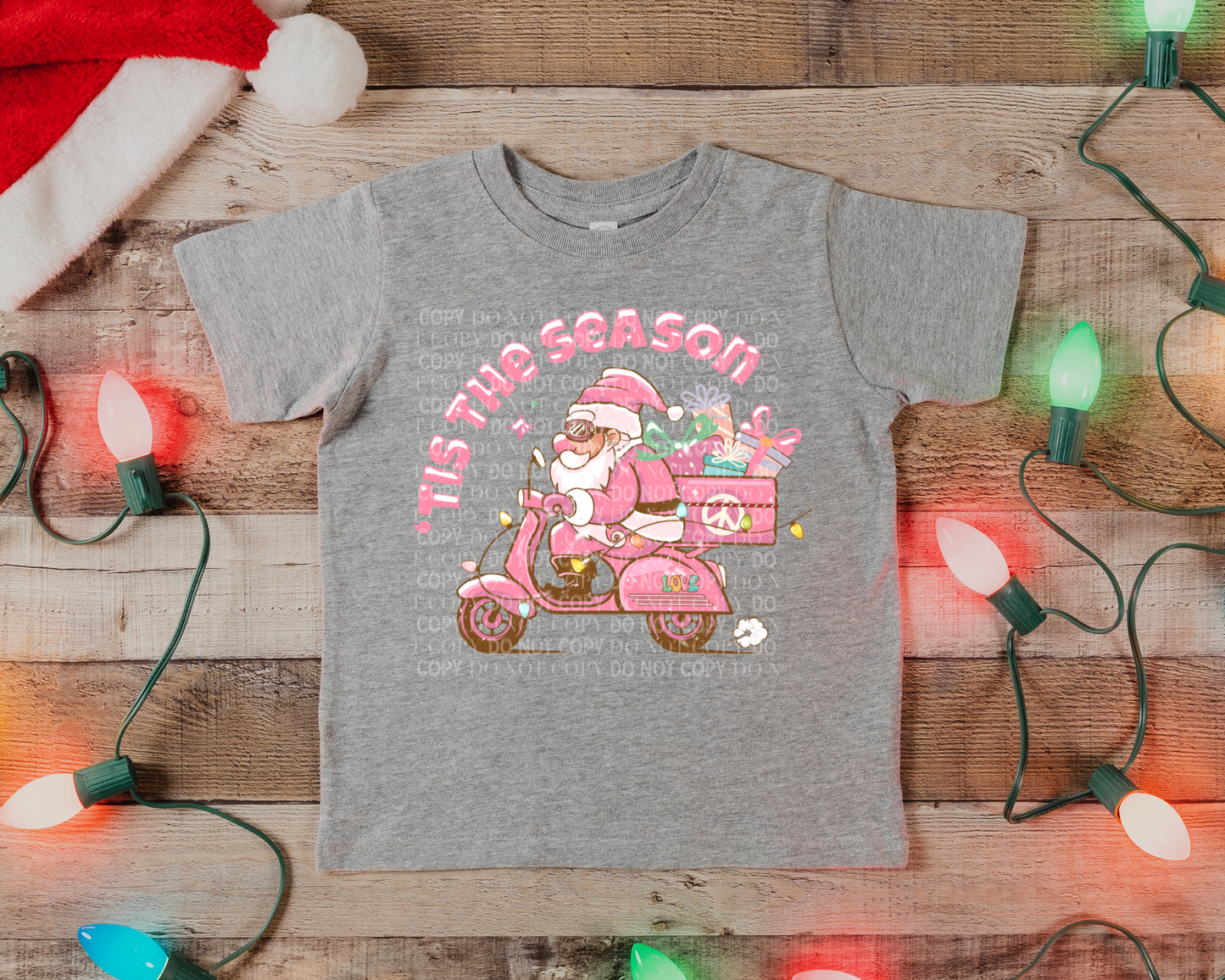 Tis The Season Santa Scooter Pink - Youth Tee