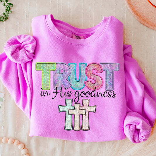 Trust In His Goodness - Faux Embroidery - Sweatshirt