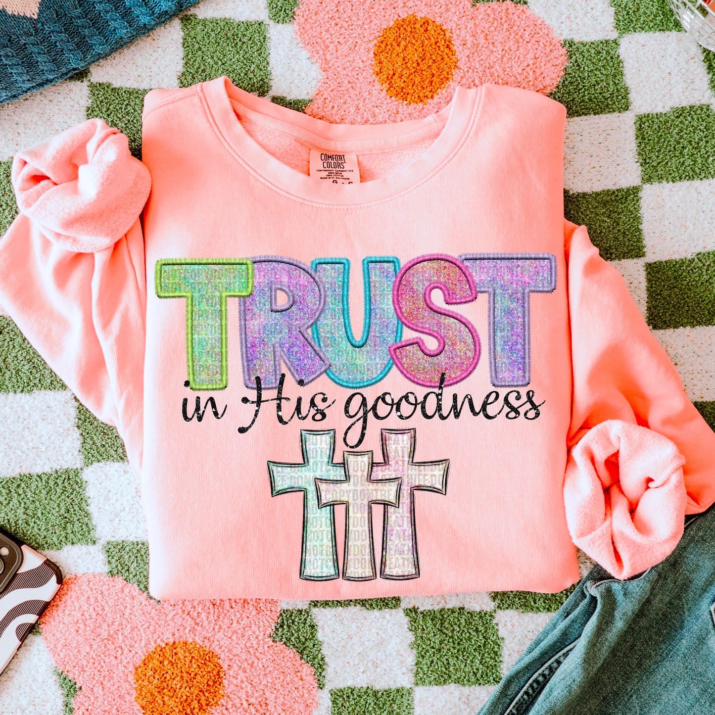 Trust In His Goodness - Faux Embroidery - Sweatshirt