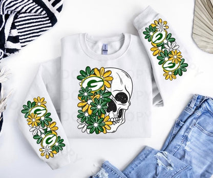 Green Bay Floral Skull : Game Day- Sweatshirt