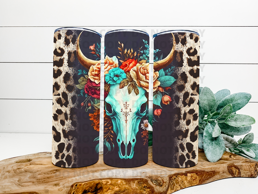 Floral Bull Head With Leopard Tumbler
